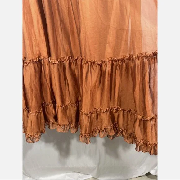 NWT Mac Duggal [ 12 ] Sheer Flutter Sleeve Tea Length Ruffle Dress‎ Rust Orange - Picture 6 of 15